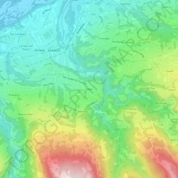 Topografinen kartta Tiago, korkeus, helpotus
