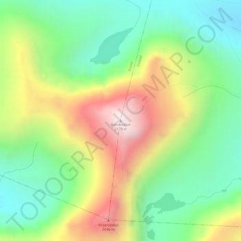 Topografinen kartta Rondslottet, korkeus, helpotus