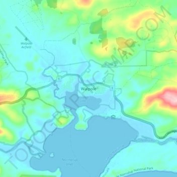 Topografinen kartta Walpole, korkeus, helpotus
