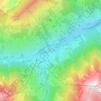 Topografinen kartta Hinterglemm, korkeus, helpotus