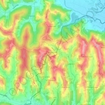 Topografinen kartta Neubrennten, korkeus, helpotus