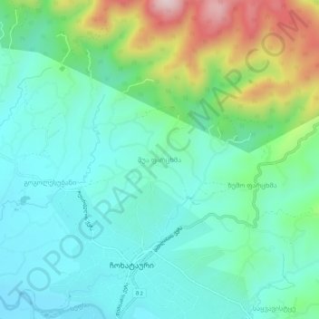 Topografinen kartta Shua Partskhma, korkeus, helpotus