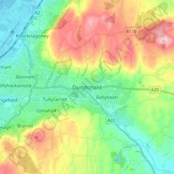Topografinen kartta Dundonald, korkeus, helpotus