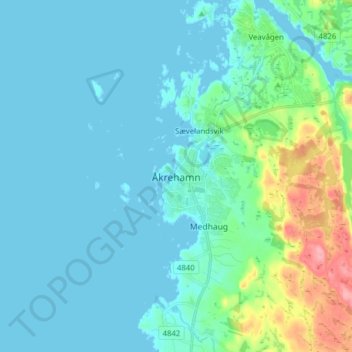 Topografinen kartta Åkrehamn, korkeus, helpotus