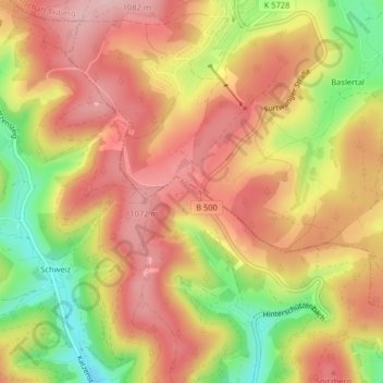 Topografinen kartta Escheck, korkeus, helpotus