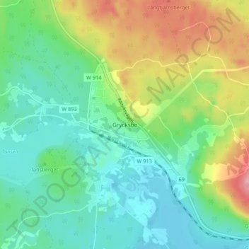 Topografinen kartta Grycksbo, korkeus, helpotus