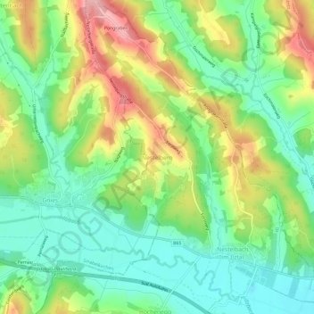 Topografinen kartta Nestelberg, korkeus, helpotus