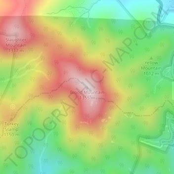 Topografinen kartta Blood Mountain, korkeus, helpotus