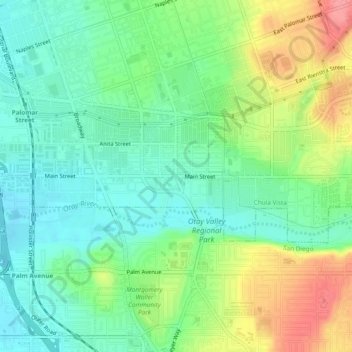 Topografinen kartta Otay, korkeus, helpotus