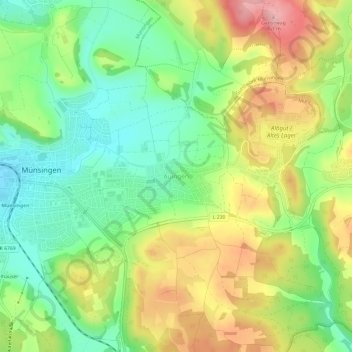 Topografinen kartta Auingen, korkeus, helpotus