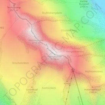 Topografinen kartta Großglockner, korkeus, helpotus