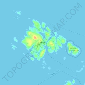 Topografinen kartta Røvær, korkeus, helpotus