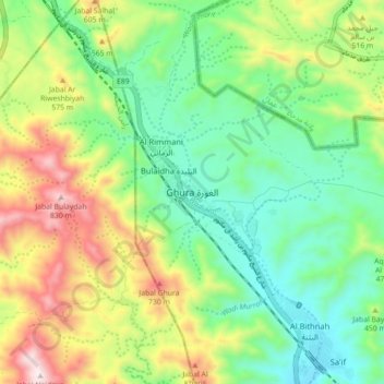 Topografinen kartta Ghura, korkeus, helpotus