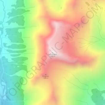 Topografinen kartta Kolastinden, korkeus, helpotus