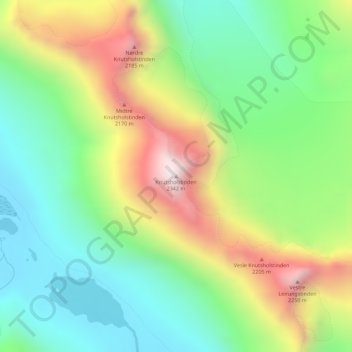 Topografinen kartta Knutsholstinden, korkeus, helpotus