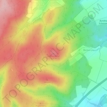 Topografinen kartta Jungfernkopf, korkeus, helpotus