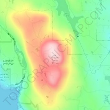 Topografinen kartta Mount Dallas, korkeus, helpotus