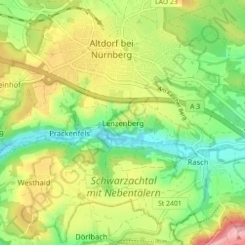 Topografinen kartta Lenzenberg, korkeus, helpotus