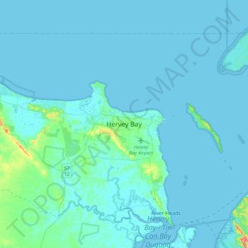 Topografinen kartta Hervey Bay, korkeus, helpotus