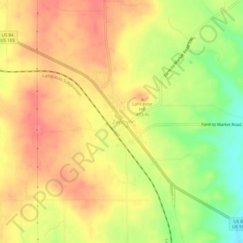 Topografinen kartta Zephyr, korkeus, helpotus