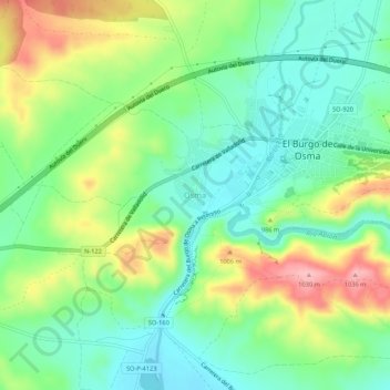 Topografinen kartta Osma, korkeus, helpotus