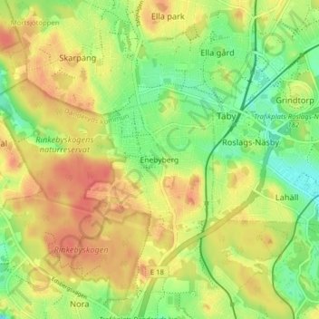 Topografinen kartta Enebyberg, korkeus, helpotus