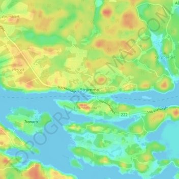 Topografinen kartta Strömma, korkeus, helpotus