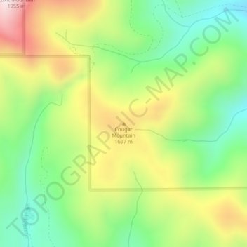 Topografinen kartta Cougar Mountain, korkeus, helpotus