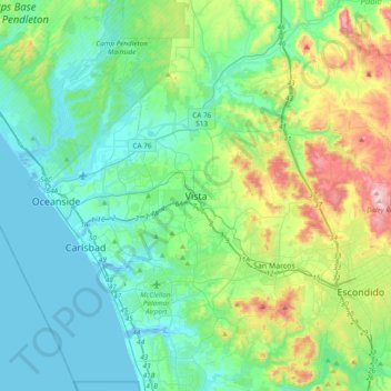 Topografinen kartta Vista, korkeus, helpotus