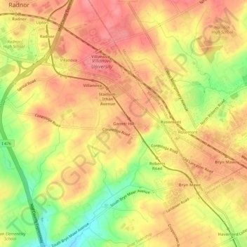 Topografinen kartta Garrett Hill, korkeus, helpotus