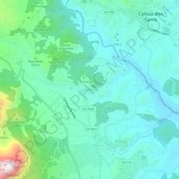 Topografinen kartta Chirles, korkeus, helpotus