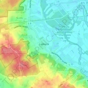 Topografinen kartta Labbeck, korkeus, helpotus