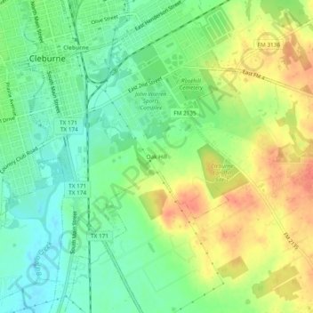 Topografinen kartta Oak Hill, korkeus, helpotus