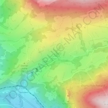 Topografinen kartta Zlem, korkeus, helpotus