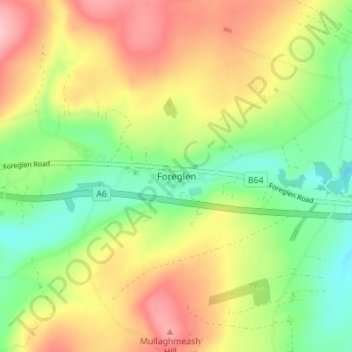 Topografinen kartta Foreglen, korkeus, helpotus