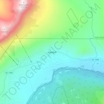 Topografinen kartta Kittelfjäll, korkeus, helpotus