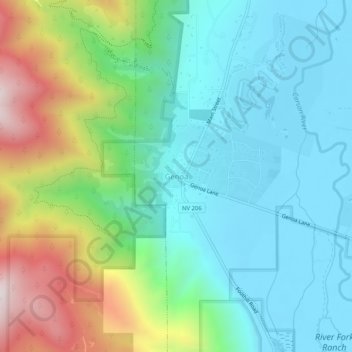 Topografinen kartta Genoa, korkeus, helpotus