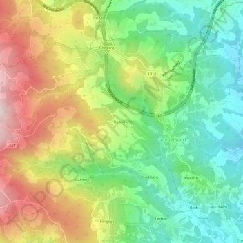 Topografinen kartta Rosenhof, korkeus, helpotus