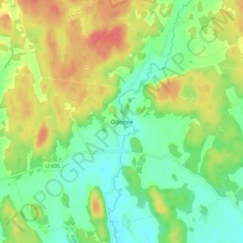 Topografinen kartta Odensvi, korkeus, helpotus