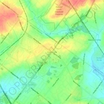 Topografinen kartta Franklinville, korkeus, helpotus