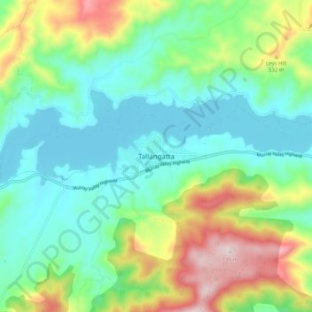 Topografinen kartta Tallangatta, korkeus, helpotus