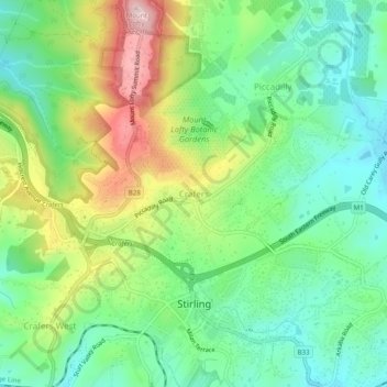 Topografinen kartta Crafers, korkeus, helpotus