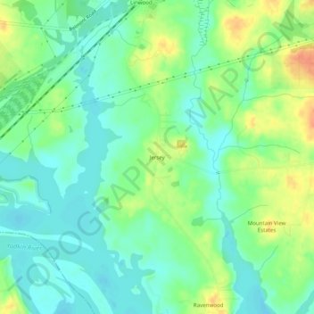 Topografinen kartta Jersey, korkeus, helpotus