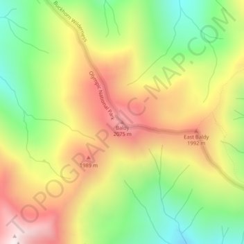 Topografinen kartta Baldy, korkeus, helpotus