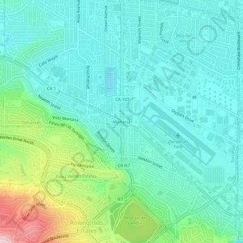 Topografinen kartta Walteria, korkeus, helpotus