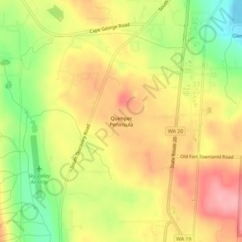 Topografinen kartta Quimper Peninsula, korkeus, helpotus