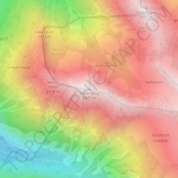 Topografinen kartta Feuersang, korkeus, helpotus
