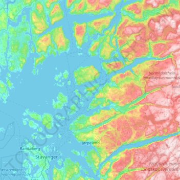 Topografinen kartta Randøy, korkeus, helpotus