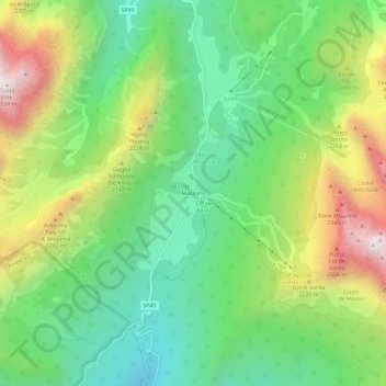 Topografinen kartta Misurina, korkeus, helpotus