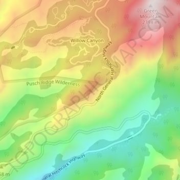 Topografinen kartta Lizard Rock, korkeus, helpotus